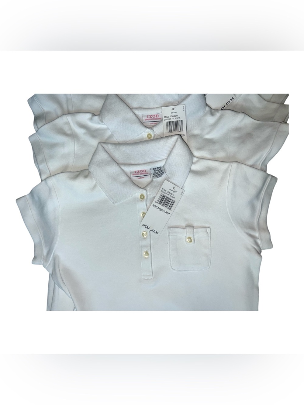 Girls School Uniform White Polo Shirts | Izod | NWT | Size Medium 8/10 | 4 Total